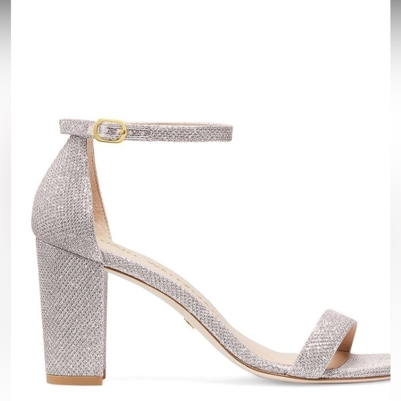 Stuart Weitzman Nudistcurve 75 block heels silver ankle strap sandals Sz 10.5 B - Picture 2 of 16